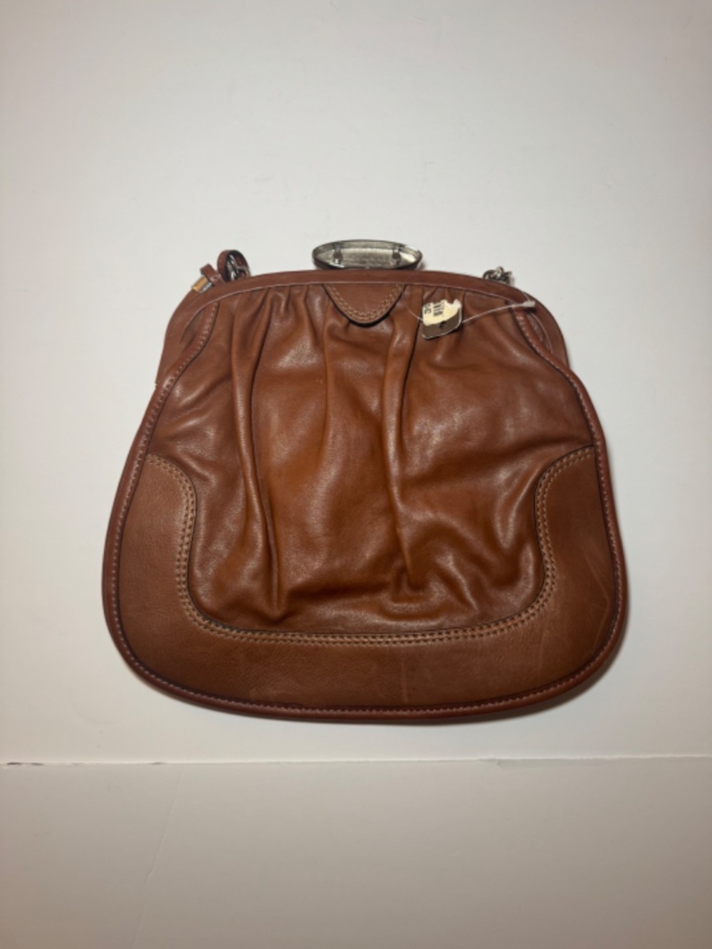 Fossil Fifty Four Brown Leather Frame Satchel Purse Handbag 13" x 12" - Picture 2 of 5